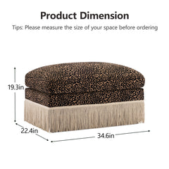 Leopard Print Chenille Modular Ottoman, Upholstered Footrest with Tassel Trim