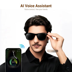 IOWODO Bluetooth Sunglasses for Men and Women, Smart Audio Glasses with Open-Ear Speakers, Built-in Mic, Hands-Free Calls, Music, Touch Control, Voice Assistant, Polarized UV400 Black