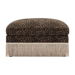Leopard Print Chenille Modular Ottoman, Upholstered Footrest with Tassel Trim