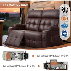 RV Loveseat Recliner, Massage Wall Hugger Recliners Sofa with USB, Side Pockets, Cup Holders and Removable Armrest, for RV and Home Theater, Brown