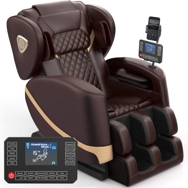 Zero Gravity Massage Chair Full Body with 10 Rollers, Soothing Heat, Deep Foot Kneader & Bluetooth Speakers, Brown