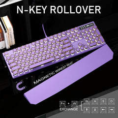 MageGee Retro Typewriter Mechanical Gaming Keyboard, 104-Key Wired USB, Blue Switches, RGB Rainbow Backlit, Purple