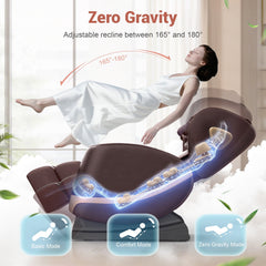 Zero Gravity Massage Chair Full Body with 10 Rollers, Soothing Heat, Deep Foot Kneader & Bluetooth Speakers, Brown